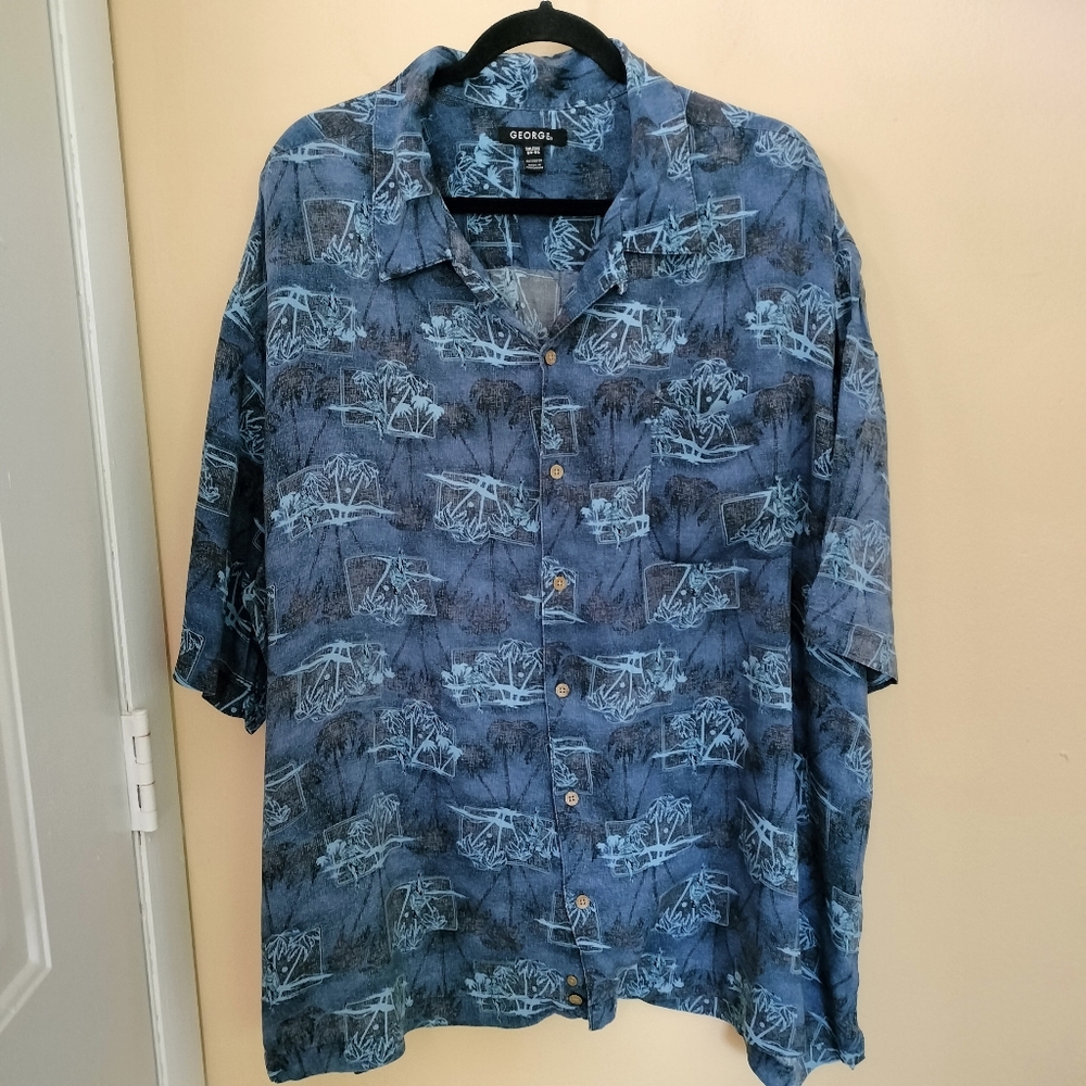Dark Blue Hawaiian palms Island button Shirt 3X vacation travel Beach Cruise